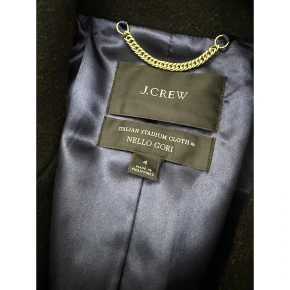 J.Crew Cocoon Italian Stadium Cloth by Nello Gori Wool Black Women's Coat Sz 4 - Picture 2 of 7